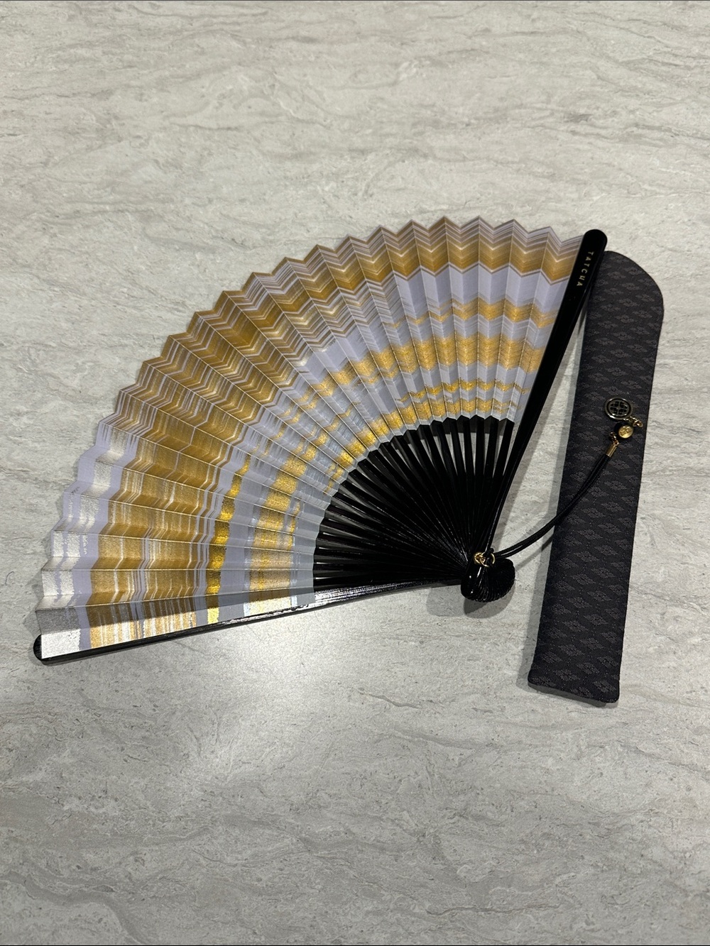 Tatcha Lavender Folding Hand Fan with Floral Accent